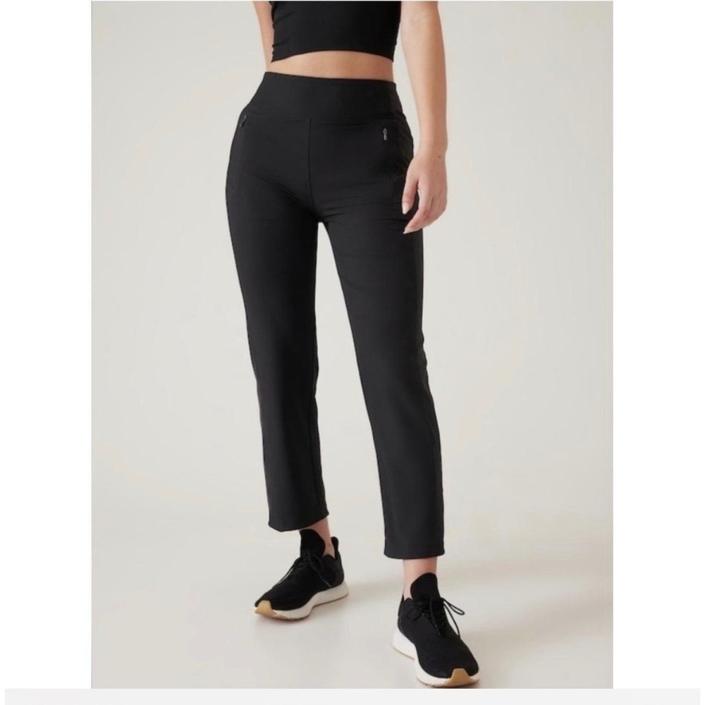Athleta Fairway Golf Pant Black High Rise Straight Leg Trousers Size 14 Tall